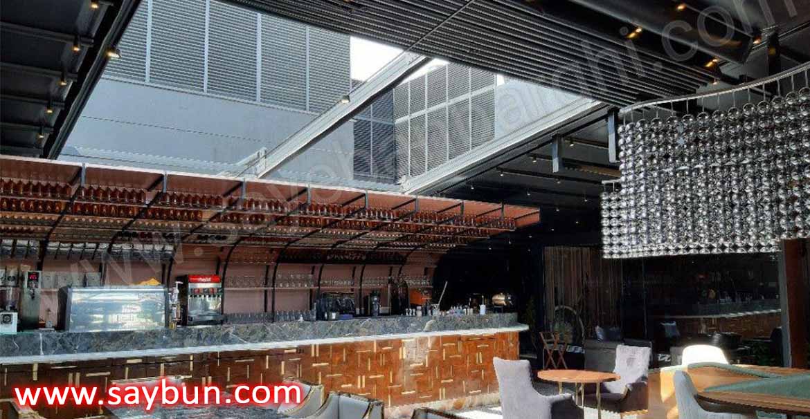 سقف برقی رستوران روبل-سایبان متین 02122361050
